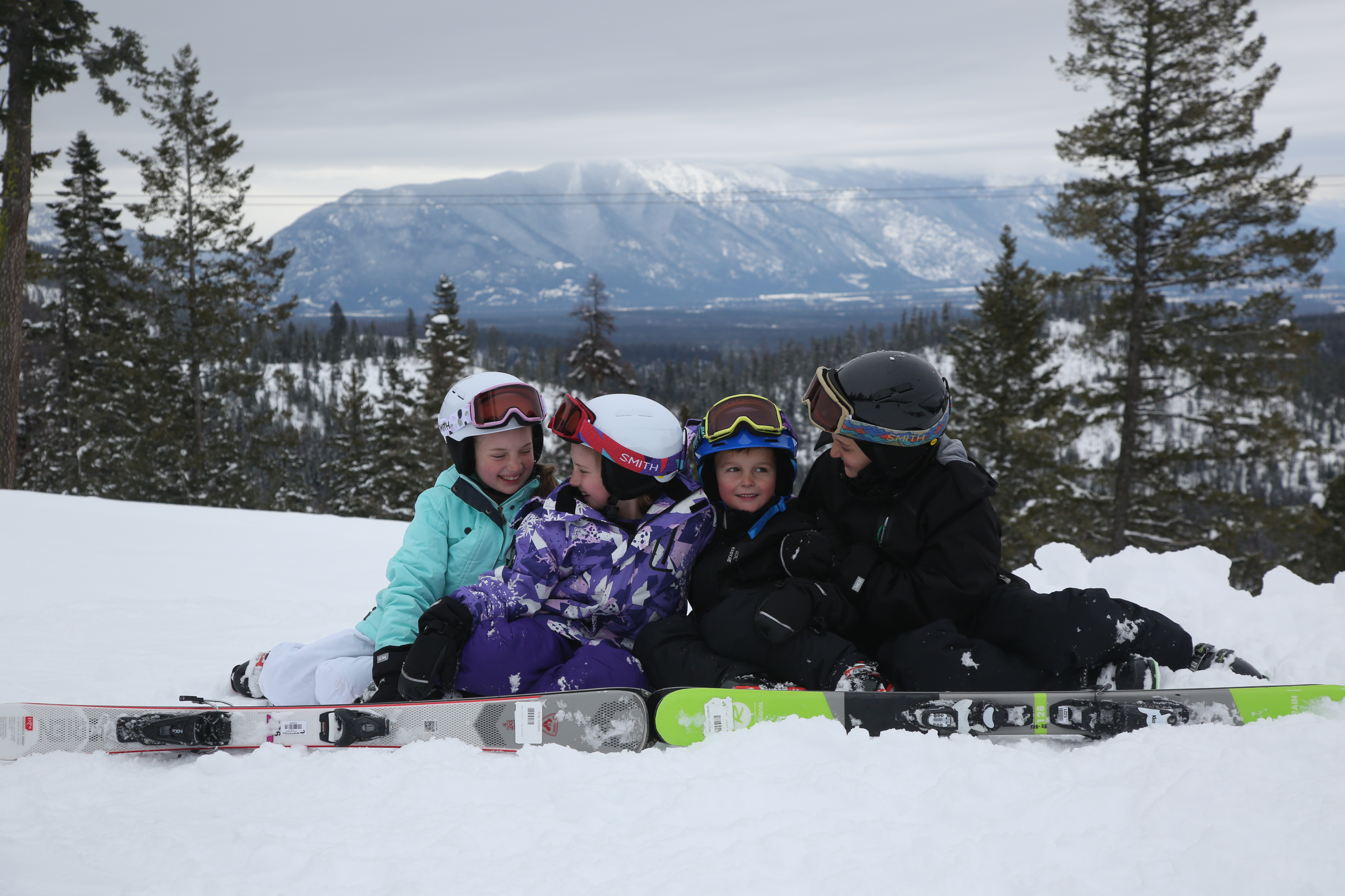 The kids on a ski slope